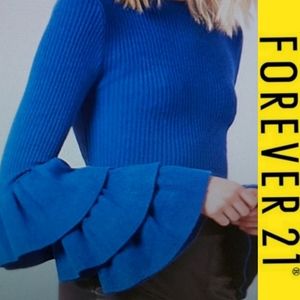 Cobalt ruffled sleeve sweater